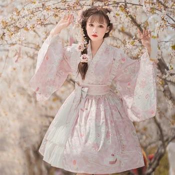 Japonija Stilius Derliaus Lolita Suknelė Kimono Rankovėmis Drabužius - 