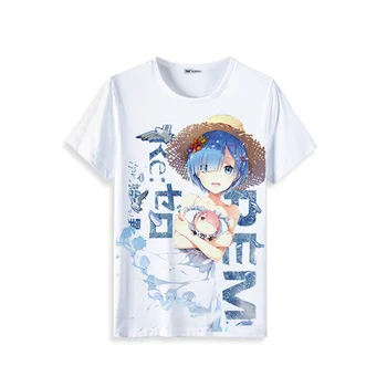 Anime Nulio Kara Hajimeru Isekai Seikatsu T-Shirt Emilija Ram Ir Rem Marškinėliai Gyvenimas Kitame Pasaulyje Nuo Nulio Cosplay Kostiumas - 