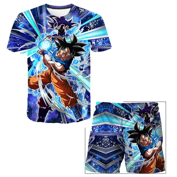 Dragon Ball Tshirts Tinka Mados Marškinėliai Vedžitas Vaikų Drabužių Rinkiniai T-shirt & Šortai 2 vnt Rinkiniai Mergaitėms Berniukų Drabužiai Kostiumas - 