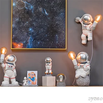 Kosminės Stoties Astronautas Stalo Lempa Vaikų Kambarys Kūrybos LED Stalinis Žibintas Kūdikių Cartoom Miegamasis Lentelėje Meno Dekoro Dervos Mėnulio Lempos - 