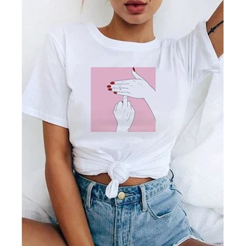 2021 Juokinga Rankas ir Pakilo Marškinėliai Rankas spausdinimo Tee Moterims Streetwear T-shirt Japonų Anime Hipster Viršūnės - 