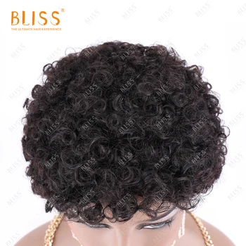BLISS Garbanotas Moterims Žmogaus Trumpų Plaukų Perukai Pixie Supjaustyti Juodą Peruką Afro natūralus Tamsiai Mašina Pagaminti Pigūs Didmeninės perukai - 