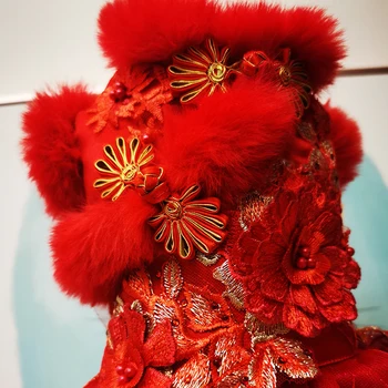 Nemokamas Pristatymas Rankų Darbo Drabužius Šunims, Naminių Gyvūnų Kailis Raudonas Festivalis Suknelė Kailių Apykaklės Šiltą Maltos Yorkie Pudelis - 