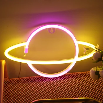Fowecelt LED Lempos Neon Naktį Šviesos Namų Dekoro Spalvinga Miegamojo Puošimas Stalo Lempa Baras Šalis Apšvietimo Planetos Formos Sienos Kabo - 