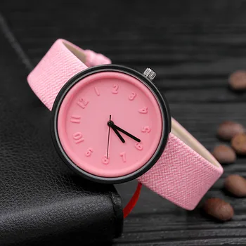 Saldainiai spalvos Unisex Paprastas Skaičius laikrodžiai moterims japonijos mados prabangos žiūrėti Kvarco Drobė Diržas Riešo Žiūrėti Mergaičių Dovanų Naują Rožinė - 