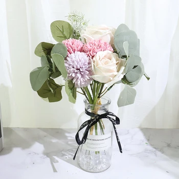 Dirbtinės rožės žiedai balti namų vestuvių dekoravimas aukštos kokybės big puokštė kambarį stalo dekoro amatų netikrą gėlių - 