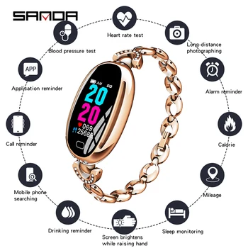 SANDA E68 Moterys Naujas Ovalo formos Smart Digital Žiūrėti Moterų Rose Gold Jewelry Skambučių Priminimas Širdies ritmo Laikrodžiai Kalorijų Grožio Laikrodis - 