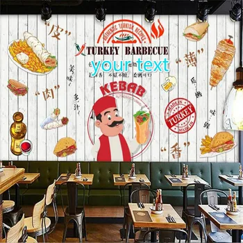 Pasirinktinis Dydis Turkija grilis Grilis Baltos Medinės Lentos, Sienos Fone Popieriaus 3D Greito Maisto Restoranas Kebabas Baras Sienų Tapetai, 3D - 