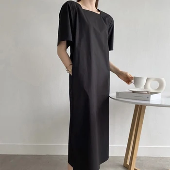 Colorfaith Naujas 2021 Moterų Vasaros Suknelės Aukšto Juosmens Aikštėje Apykaklės Minimalistinio Nėrinių Elegantiška Vintage Grynas Ilgos Suknelės DR2077 - 