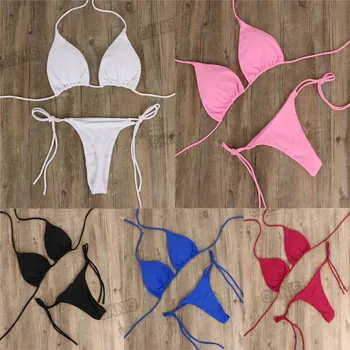 Moterų maudymosi Kostiumėliai, Sexy V Kaklo Bikini Komplektas Paplūdimio Žiedas Bikini Dviejų dalių Komplektas Vasaros maudymosi kostiumėlį Mados vientisos Spalvos 2021 - 