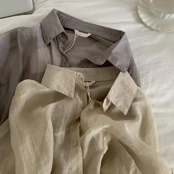 Marškinėliai Moterims ilgomis Rankovėmis Elegantiška Vintage Paprasta korėjos Negabaritinių Tarnybai Kasdien Populiarus Kietas Turn-žemyn Apykaklės, Kišenė Sun-proof - 