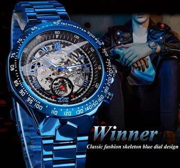 Nugalėtojas vyriški Mechaniniai Laikrodžiai Prabangių Vyrų Automatinis Laikrodis Nerūdijančio Plieno Bule Žiūrėti Tuščiaviduriai 2021 Relogio Masculino - 