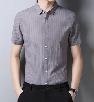 Vasaros naują vidutinio amžiaus vyrų plonos medvilnės trumpas rankovėmis marškinėliai dryžuotas marškinėliai Modelis 6172 - 