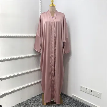 Musulmonų Atidaryti Kimono Abayas Kaftan Moterų Atlasas Maxi Skraiste Kietas Cardigan Musulmonų Eid Ramadanas Artimųjų Rytų Prarasti Turkijos Dubajus Suknelė - 