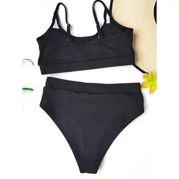 Aukštos Juosmens Bikini Briaunoti Moterų Maudymosi Black maudymosi Kostiumėliai Moterims Iškirpti Maudymosi Kostiumai Push Up Biquini 2021 Bikini Komplektas Paplūdimio - 