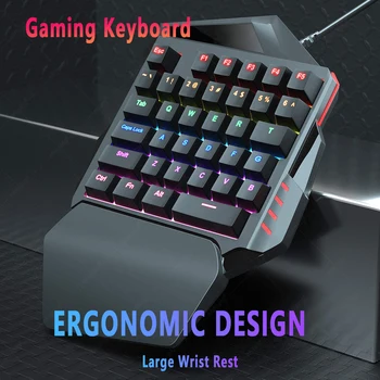 Viena Ranka Žaidimų Klaviatūra PC Žaidimų RGB Apšvietimu 35-Raktas Nešiojamų Žaidimų Klaviatūros Ergonominius Žaidimų Valdiklis Riešo Poilsio - 
