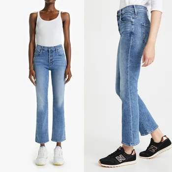 21 pavasarį minkštas verpalai Europoje ir Amerikoje MO aukšto juosmens naujos micro la džinsai moterims elastinga sagtis devynių tiesiai minkšto vaško turkija - 