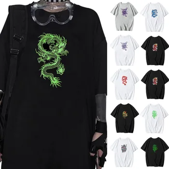 Gotikos Dragon Spausdinti marškinėliai Harajuku Negabaritinių Marškinėliai moteriški Drabužiai Laisvi Trumpas Rankovės Moterų Topai Marškinėliai, Klasikiniai Drabužiai - 