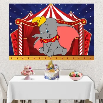 Dumbo Backdrops Blue Boys Dramblių Baby Shower Gimtadienio Reklama Karamelinis Desertas Stalo Vinilo Photo Booth Fone - 