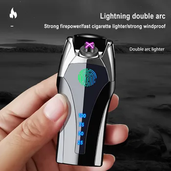 Touch Induction Dvigubo Kampo Elektros Lengvesnis Įkrovimas USB Žiebtuvėlis Nešiojami Vėjo Cigarečių žiebtuvėliai su LED Maitinimo Ekranas - 
