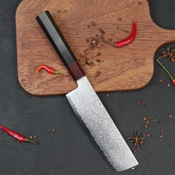 Profesinės Japonijos šefo peilis su aštuonkampis ebony rankena VG10 Damasko plieno daugiafunkcinis griežinėliais virimo virtuvės peilis - 