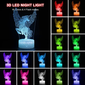 3D LED Nakties Šviesos Vienaragis Lempa 16 Spalvų Laiko Romote Kontrolės Kawaii Stalo Lempa Kambarys Dekoro Vaikams, Žaislai, Kalėdų Dovanos - 