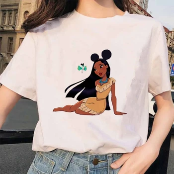 Vasaros Atsitiktinis Moterų marškinėliai Streetwear Kawai Mulan Princesė Mickey Ausies Skrybėlę, Print T-shirt Harajuku trumparankoviai marškinėliai - 