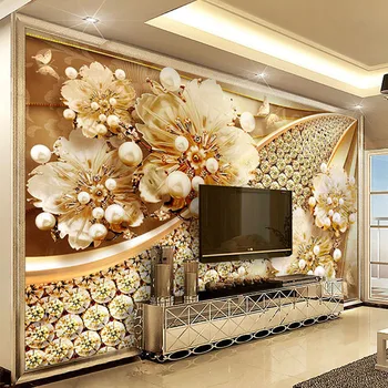 Europos Stiliaus 3D Stereo Aukso Papuošalai Gėlių, Sienų Apmušalus Kambarį TV Prabangių Namų Dekoro Lipni 3D Sienų Lipdukai - 