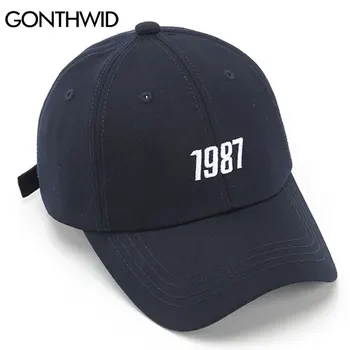 GONTHWID Beisbolo Kepurės, Siuvinėjimo 1987 Reguliuojamas Kepurės Streetwear Harajuku Mados Saulės Skydelis Sporto Skrybėlę Gorras Snapback Cap - 