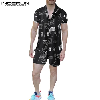 2021 Vyrų Havajų Rinkiniai Spausdinti Atostogų Atvartas Trumpas Rankovės Marškinėliai Raišteliu Kelnės Streetwear Vasaros Atsitiktinis Vyrų Kostiumai INCERUN - 
