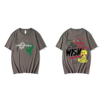 Vyrai Savo Hip-hop Street T-shirt Žemyn Į Žemę, Vasarą trumparankoviai marškinėliai Astroworld Scott Travis Kaktusas Grafiti T-shirt - 