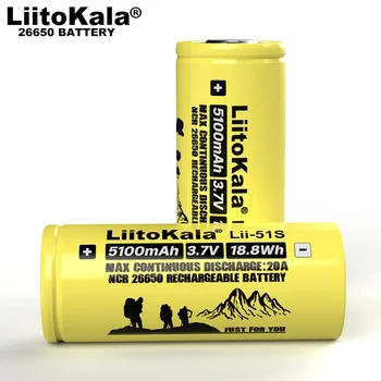 LiitoKala 1-10VNT Lii-51S 26650 5100mAh 26650 Li-Ion, 3,7 V Įkrovimo Baterija (akumuliatorius Žibintuvėlį 20A 3.6 V Maitinimo Baterijos - 