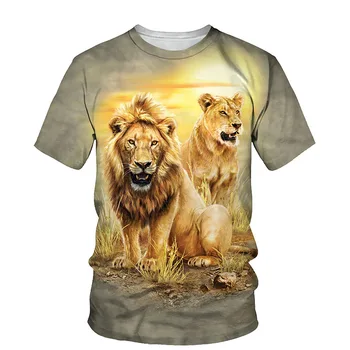 3D Žiaurus Liūtas Print T-shirt Vyrai 2021 Mados Vasaros Naujų O Kaklo trumpomis Rankovėmis Tees Viršūnes 3D Stiliaus Vyrų Drabužiai Atsitiktinis marškinėliai - 