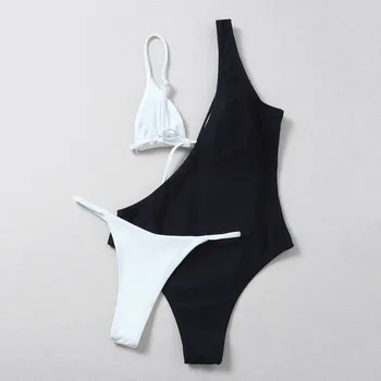 Swimsuit Moterys Susiuvimo Bikini Nustatyti Trijų Dalių Push-Up Brazilijos Paplūdimio Maudymosi Kostiumą Plaukimo Kostiumas - 