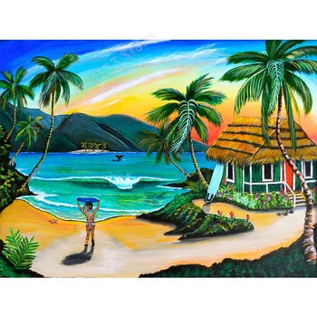 5D diamond tapybos Paplūdimio kokoso medis, drobė, tapyba 