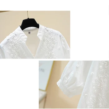 Mados Vasaros Siuvinėjimo Moteris Marškinėliai Trumpomis Rankovėmis Elegantiška Baltųjų Gėlių Palaidinė Moterims Korėjos Plius Dydis Prarasti Viršūnes Blusas 14731 - 