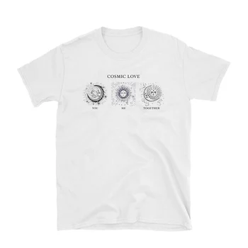 Kosminės Saulės, Mėnulio Spausdinti Estetinės Negabaritinių Marškinėliai Derliaus Dangaus Grafinis Tees Mielas Streetwear Viršūnes Moterų marškinėliai Drabužių - 