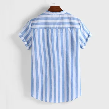Harajuku T-Shirt Mens Dryžuotas Medvilnės Skalbiniai Henry Colla Prarasti Trumpas Rankovės Atsitiktinis Mygtukai t-Shirt camisetas hombre verano - 