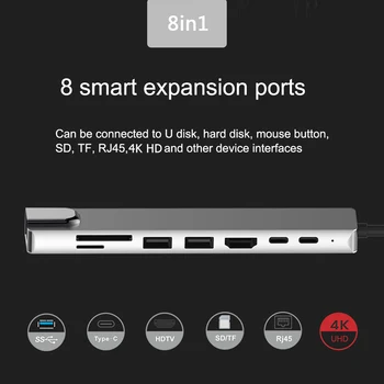 USB3.0 C Tipo Gyv Adapteris 8 in 1 Multi Port C Tipo Dokas 