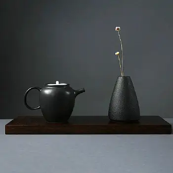 Juodosios Keramikos Maža Vaza Namų Puošybai Amatų Stalo Ornamentas Paprastumo Japoniško stiliaus Apdaila - 