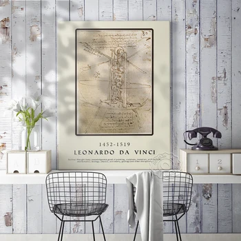 Leonardo Da Vinči Muziejus, Parodos Plakatas, Da Vinci Vitruvian Man Plaukioja Mašina Sienos Nuotrauka, Derliaus Žmogaus Eskizas Fonai - 