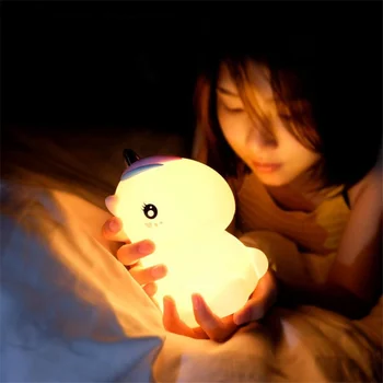 Vienaragis šviesos silikoninis naktinis apšvietimas vaikų miegamasis LED naktinė lempa USB spalvinga vaikų, naktiniai staleliai, lempa atmosfera lempos - 