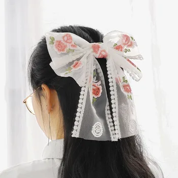 Korėjos versija kolegijos stiliaus naujas produktas lankelis nėriniai siuvinėjimo didelis lankas plaukai surišti į uodegą pavasario įrašą mergina šukuosena kietas - 
