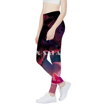 Mėnulis Violetinė Vilkas Meno Dviejų dalių Jogos Rinkinį Moterims 3D Spausdinimo Vest Tuščiaviduriai Iš Bako Viršuje Aukšto Juosmens Legging Vasaros Atsitiktinis Sporto-2 - 