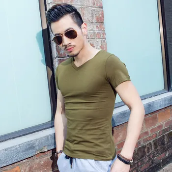 3920-Vyrų vasara 8 tendencija T-shirt korėjos versija laisvi Honkongo stiliaus penkių taškų trumpas rankovėmis vyriški trumparankoviai - 