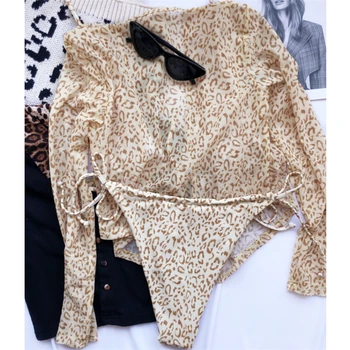 GNIM Seksualus Leopard Bikini Komplektas 2021 M. Vasarą String maudymosi Kostiumėliai Moterims, Trijų dalių Tvarstis maudymosi kostiumėlį Paplūdimio Tinklinio Padengti Iki Maudymosi Kostiumas - 