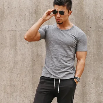 J2360-fitneso Treniruotės vyrams trumpomis rankovėmis marškinėliai vyrams šilumos raumenų kultūrizmo dėvėti suspaudimo Elastinga Slim naudotis drabužiai - 