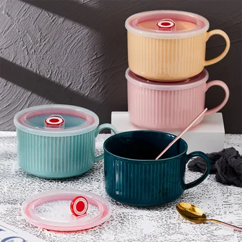 Keramikos Didelės Talpos Puodelis Šviežių Išlaikyti Makaronų Dubenį Šiaurės Minimalistinio Pusryčiai Pienas, Kava Avižiniai Dribsniai Puodelis Su Dangteliu Espresso 2021 - 