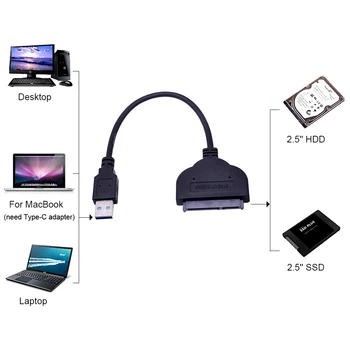 Dėl Sata 3.0 Kabelio Adapteris USB 3.0 5Gbps Į Serial ATA III 7+15 22Pin Konverteris, Skirtas 2.5 