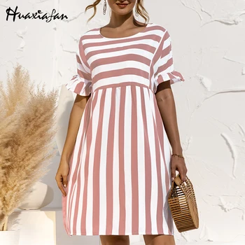 Huaxiafan Atsitiktinis Mini Suknelės Moterims, Dryžuotas Spausdinti Plius Dydžio Mėlyna Rožinė Vasaros Paplūdimys Atostogų Boho Šalies Trumpą Suknelę Moteris 2021 - 